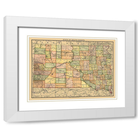 South Dakota - Rand McNally 1892 White Modern Wood Framed Art Print with Double Matting by Rand McNally