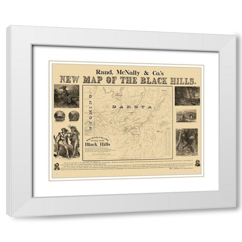 South Dakota Black Hills - Rand McNally 1877  White Modern Wood Framed Art Print with Double Matting by Rand McNally