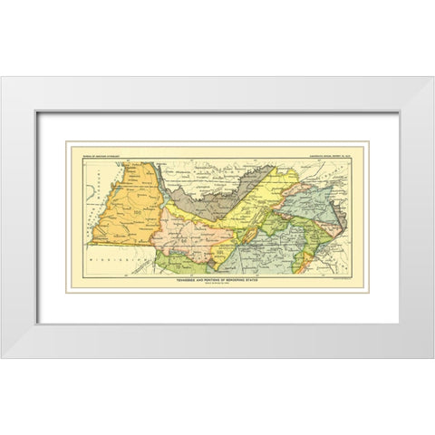 Tennessee - Bordering States - Hoen 1896 White Modern Wood Framed Art Print with Double Matting by Hoen