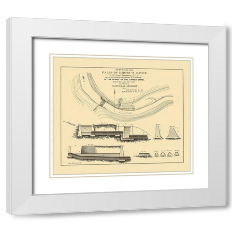 Emory River Falls Tennessee National Armory White Modern Wood Framed Art Print with Double Matting by US Senate
