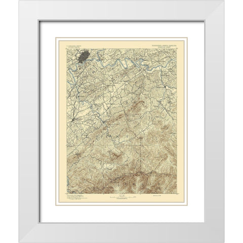 Knoxville Tennessee North Carolina Sheet White Modern Wood Framed Art Print with Double Matting by USGS