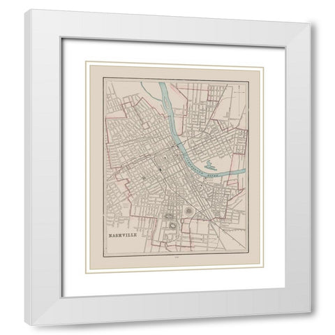 Nashville  Tennessee - Cram 1892 White Modern Wood Framed Art Print with Double Matting by Cram