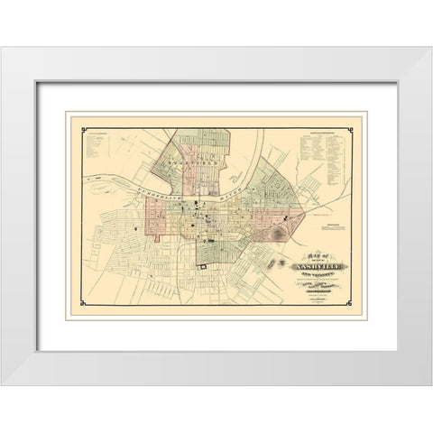 Nashville Tennessee - Foster 1877  White Modern Wood Framed Art Print with Double Matting by Foster
