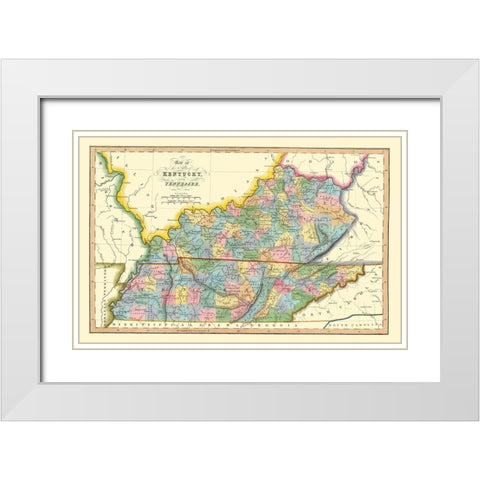 Kentucky, Tennessee Counties - Hinton 1831 White Modern Wood Framed Art Print with Double Matting by Hinton