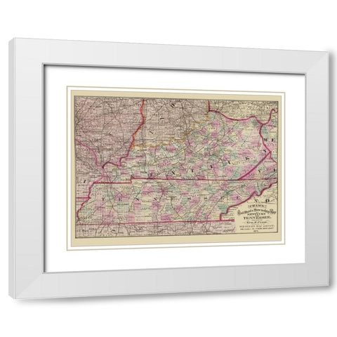 Kentucky and Tennessee Railroads and Townships White Modern Wood Framed Art Print with Double Matting by Cram
