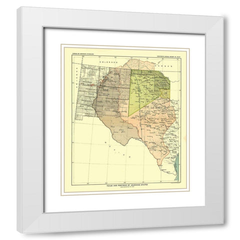 Texas - Adjoining States - Hoen 1896 White Modern Wood Framed Art Print with Double Matting by Hoen
