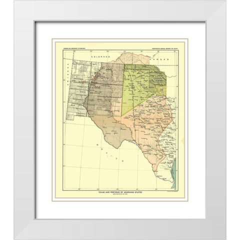 Texas - Adjoining States - Hoen 1896 White Modern Wood Framed Art Print with Double Matting by Hoen