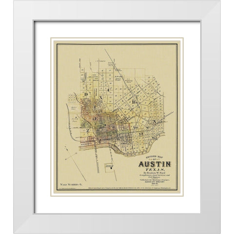 Austin Texas Landowner - Ford 1885 White Modern Wood Framed Art Print with Double Matting by Ford