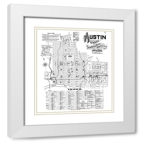 Austin Texas - Sanborn 1894 White Modern Wood Framed Art Print with Double Matting by Sanborn
