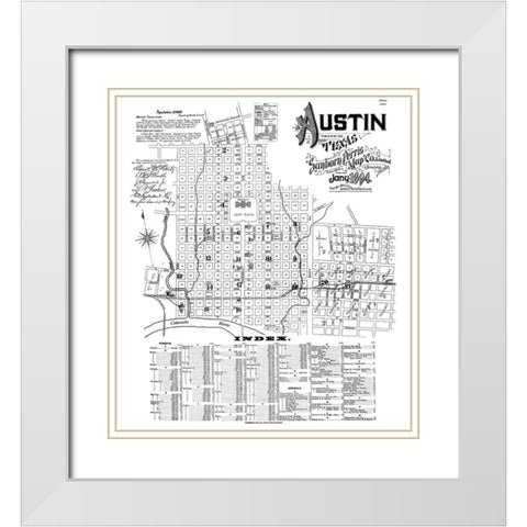 Austin Texas - Sanborn 1894 White Modern Wood Framed Art Print with Double Matting by Sanborn