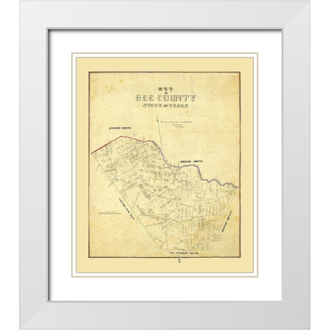 Bee County Texas - Dunlap 1863 White Modern Wood Framed Art Print with Double Matting by Dunlap