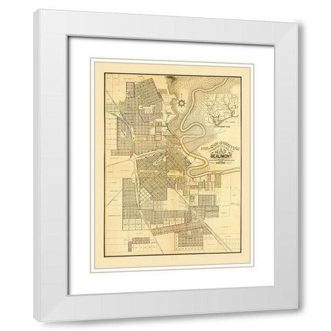 Beaumont Texas - White 1902  White Modern Wood Framed Art Print with Double Matting by White