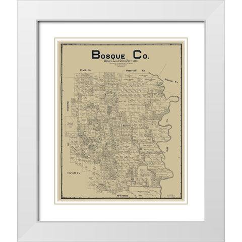 Bosque County Texas - Maxcy 1890  White Modern Wood Framed Art Print with Double Matting by Maxcy