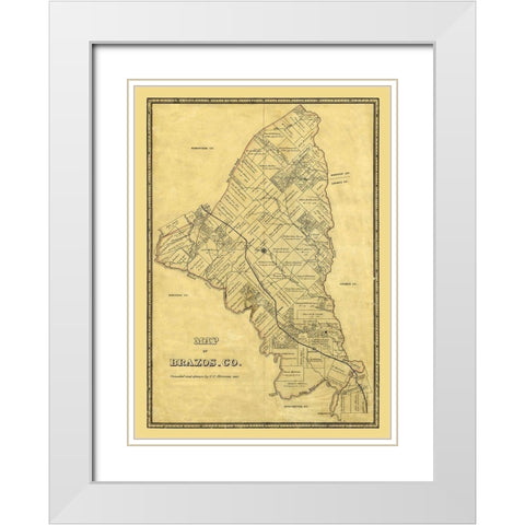 Brazos County Texas - Stremme 1867 White Modern Wood Framed Art Print with Double Matting by Stremme