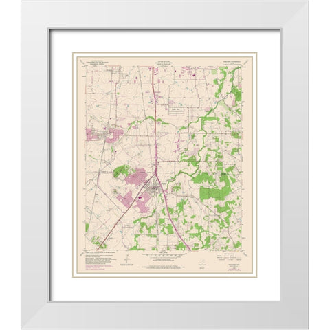 Burleson Texas Quad - USGS 1955 White Modern Wood Framed Art Print with Double Matting by USGS