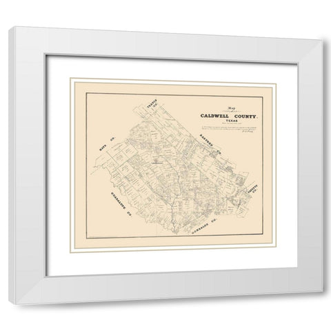 Caldwell County Texas - Walsh 1879 White Modern Wood Framed Art Print with Double Matting by Walsh
