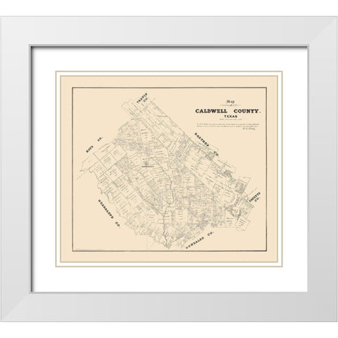 Caldwell County Texas - Walsh 1879 White Modern Wood Framed Art Print with Double Matting by Walsh