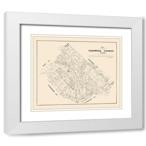 Caldwell County Texas - Walsh 1880 White Modern Wood Framed Art Print with Double Matting by Walsh