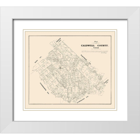 Caldwell County Texas - Walsh 1880 White Modern Wood Framed Art Print with Double Matting by Walsh