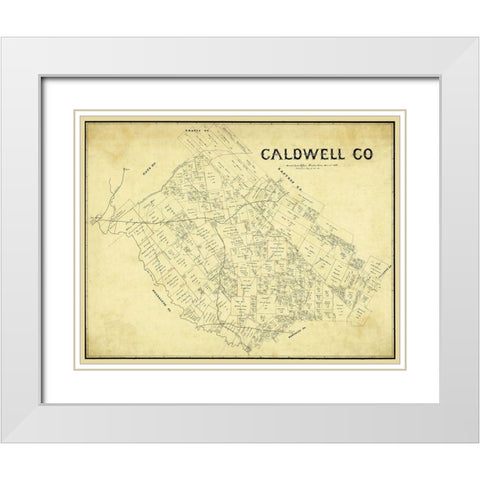 Caldwell County Texas - 1896 White Modern Wood Framed Art Print with Double Matting by Unknown
