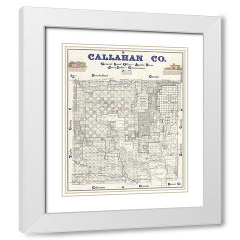 Callahan County Texas - Sadler 1869 White Modern Wood Framed Art Print with Double Matting by Sadler