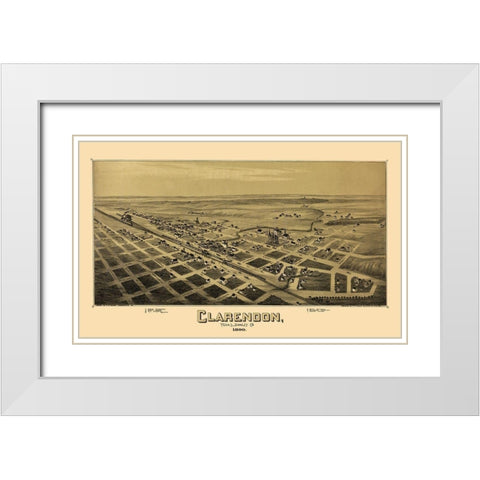Clarendon Texas - Fowler 1890 White Modern Wood Framed Art Print with Double Matting by Fowler
