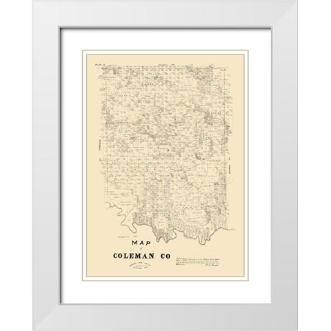 Coleman County Texas - Walsh 1879 White Modern Wood Framed Art Print with Double Matting by Walsh