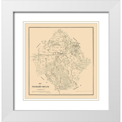 Colorado County Texas - Walsh 1880 White Modern Wood Framed Art Print with Double Matting by Walsh