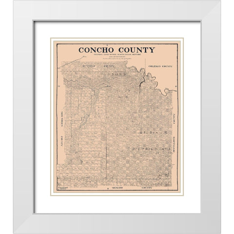 Concho County Texas - Rosenberg 1897  White Modern Wood Framed Art Print with Double Matting by Rosenberg
