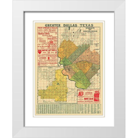 Dallas Texas Landowner - Worley 1905 White Modern Wood Framed Art Print with Double Matting by Worley