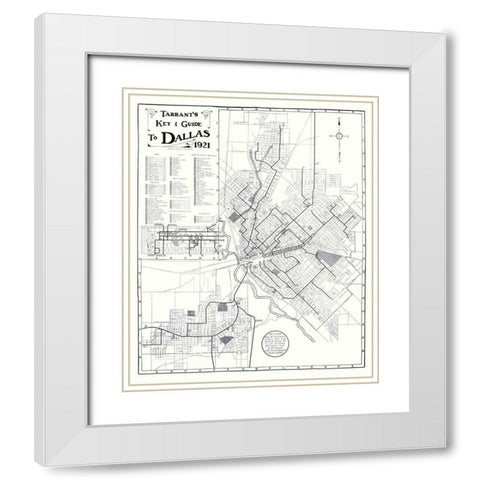 Dallas Texas Key and Guide - Tarrant 1921 White Modern Wood Framed Art Print with Double Matting by Tarrant