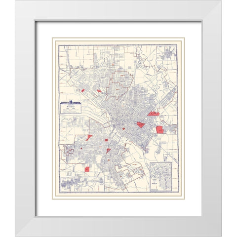 Dallas Texas - Ashburn 1947 White Modern Wood Framed Art Print with Double Matting by Ashburn