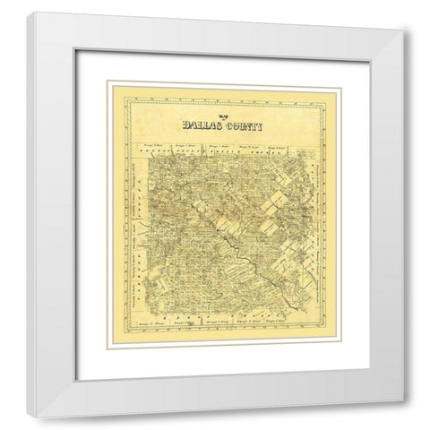 Dallas County Texas White Modern Wood Framed Art Print with Double Matting by Unknown