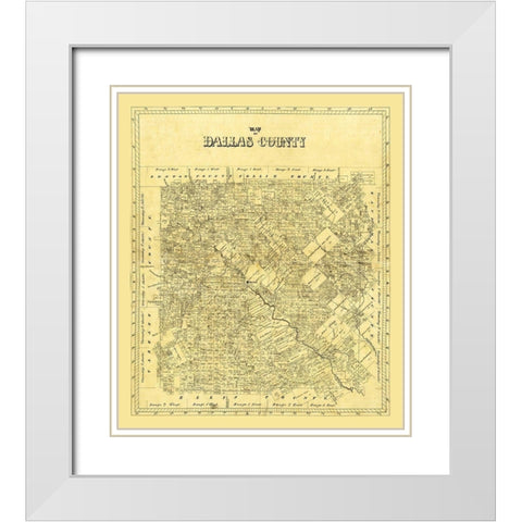 Dallas County Texas White Modern Wood Framed Art Print with Double Matting by Unknown