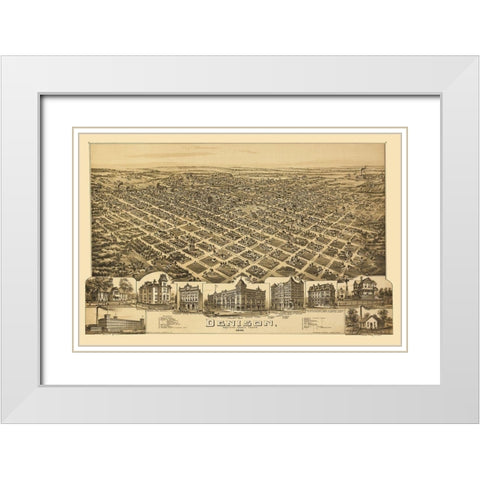 Denison Texas - Fowler 1891 White Modern Wood Framed Art Print with Double Matting by Fowler