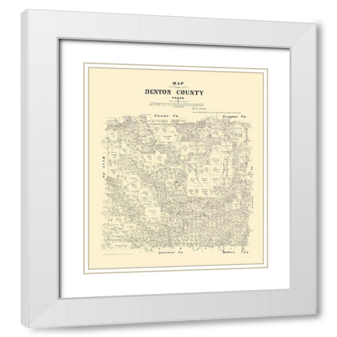 Denton County Texas - Walsh 1879 White Modern Wood Framed Art Print with Double Matting by Walsh