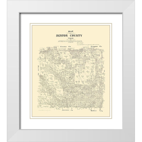 Denton County Texas - Walsh 1879 White Modern Wood Framed Art Print with Double Matting by Walsh