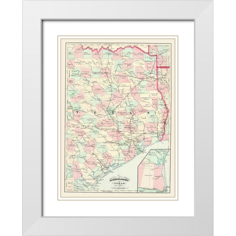 Texas Eastern Portion - Asher 1874 White Modern Wood Framed Art Print with Double Matting by Asher