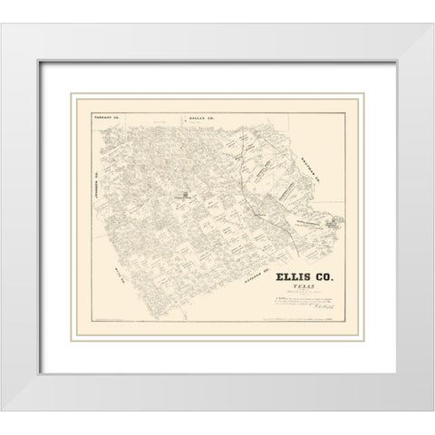 Ellis County Texas - Walsh 1879 White Modern Wood Framed Art Print with Double Matting by Walsh
