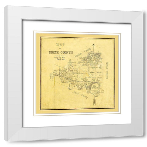 Gregg County Texas - Cousins 1874 White Modern Wood Framed Art Print with Double Matting by Cousins