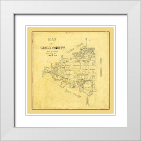 Gregg County Texas - Cousins 1874 White Modern Wood Framed Art Print with Double Matting by Cousins