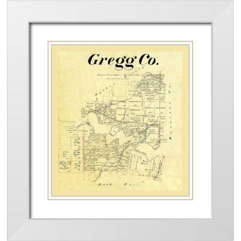 Gregg County Texas - Cousins 1874 White Modern Wood Framed Art Print with Double Matting by Cousins