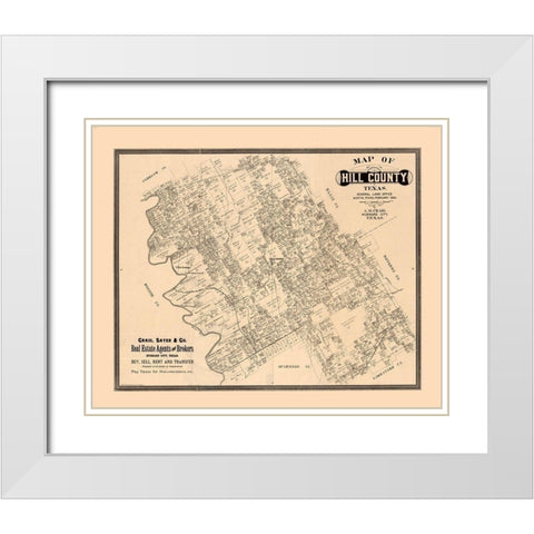 Hill County Texas - Craig 1886  White Modern Wood Framed Art Print with Double Matting by Craig