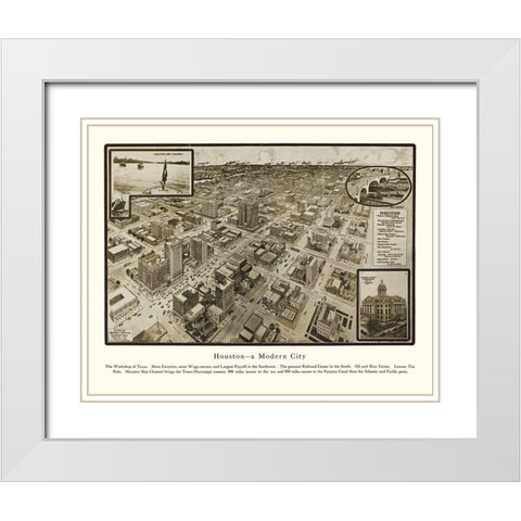 Houston Texas - Hopkins 1912 White Modern Wood Framed Art Print with Double Matting by Hopkins