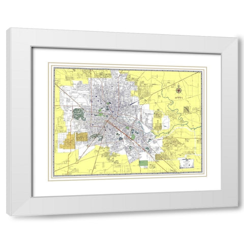 Houston Texas - Ashburn 1950 White Modern Wood Framed Art Print with Double Matting by Ashburn