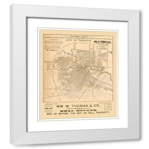 Houston Texas - Thomas 1890  White Modern Wood Framed Art Print with Double Matting by Thomas