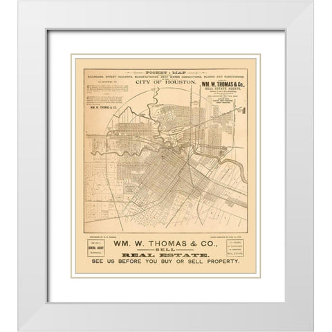 Houston Texas - Thomas 1890  White Modern Wood Framed Art Print with Double Matting by Thomas