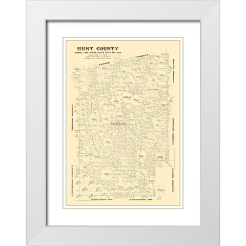 Hunt County Texas - Lucas 1873 White Modern Wood Framed Art Print with Double Matting by Lucas