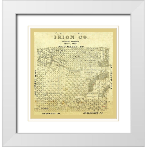 Irion County Texas - 1889 White Modern Wood Framed Art Print with Double Matting by Unknown