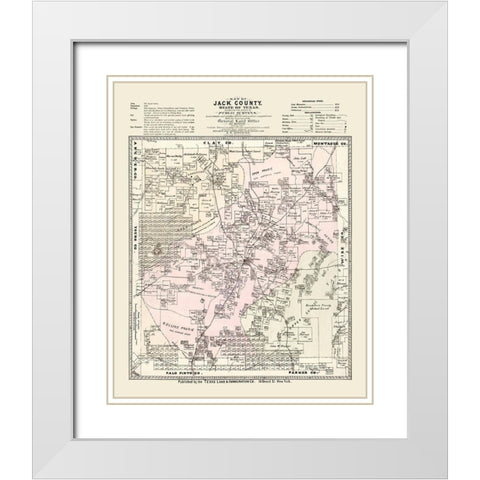 Jack County Texas - Roessler 1876 White Modern Wood Framed Art Print with Double Matting by Roessler